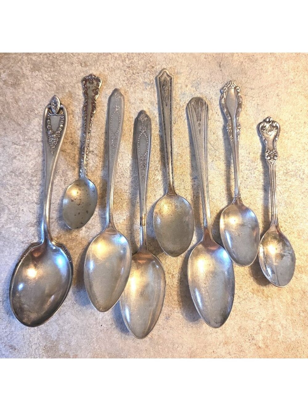 8 Vintage Ornate Spoons for Jewelry Making or Other Use Silver-Plate